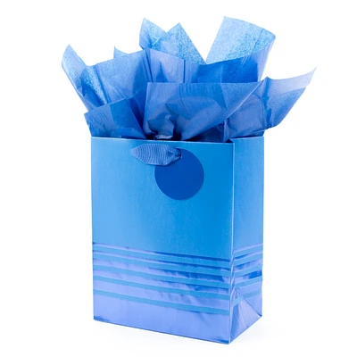 9" Medium Gift Bag with Tissue Paper (Blue Foil Stripes) for Birthdays