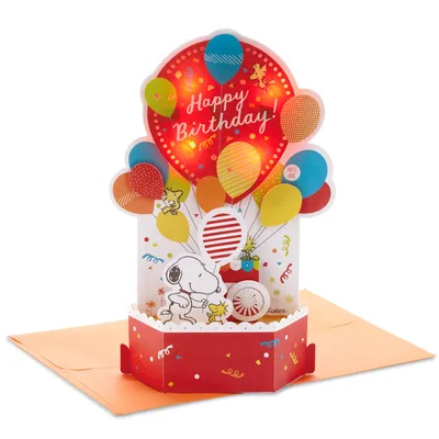 Peanuts® Snoopy Balloons Musical 3D Pop-Up Birthday Card With Light