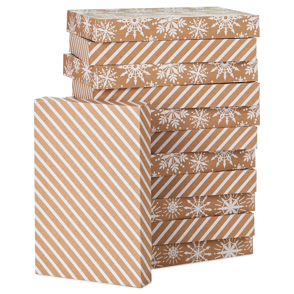 Kraft Shirt Box Bundle (12 Boxes: White Snowflakes and Stripes on Kraf