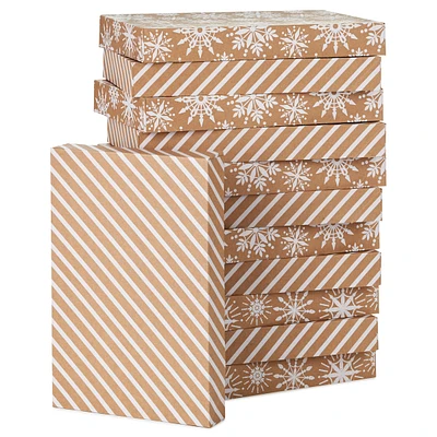 Kraft Shirt Box Bundle (12 Boxes: White Snowflakes and Stripes on Kraf