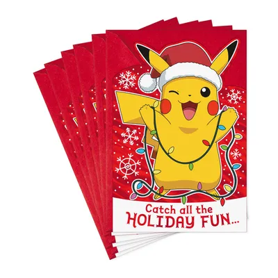 Hallmark Pack of Pokémon Christmas Cards, Pikachu Christmas Lights (4 Holiday Cards with Envelopes)