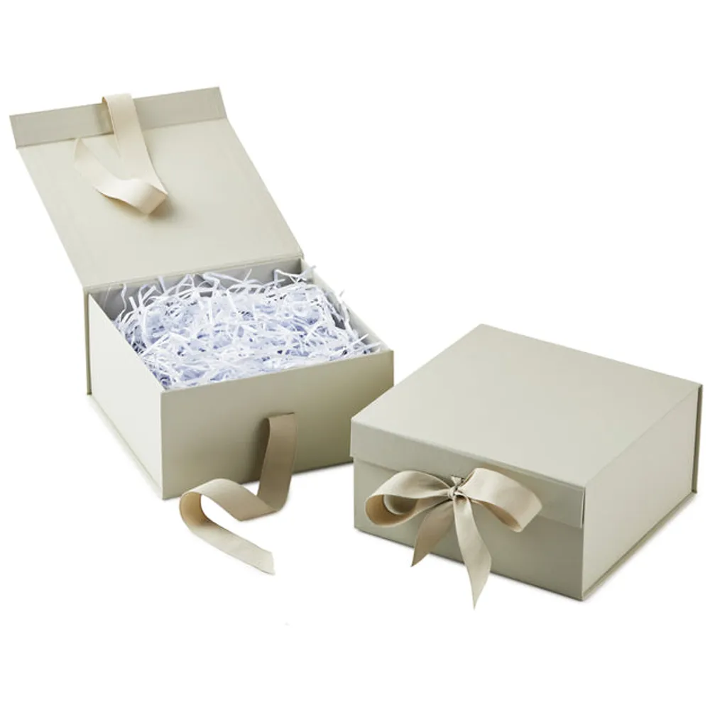 Hallmark Foldable Gift Box Bundle (2 Matching Boxes with Ribbon: Pearl White) for Weddings, Bridesmaids Gifts, Bridal Showers, Graduations