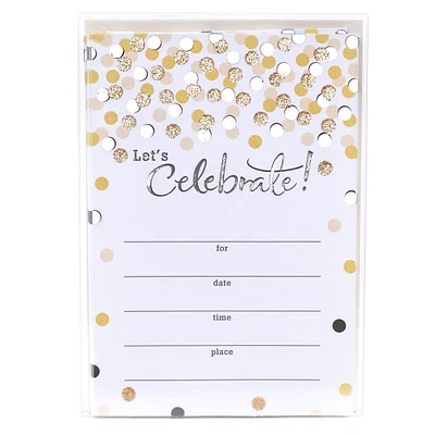 Party Invitations (Let's Celebrate with Gold and Black Dots, Pack of 2