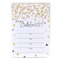 Party Invitations (Let's Celebrate with Gold and Black Dots, Pack of 2