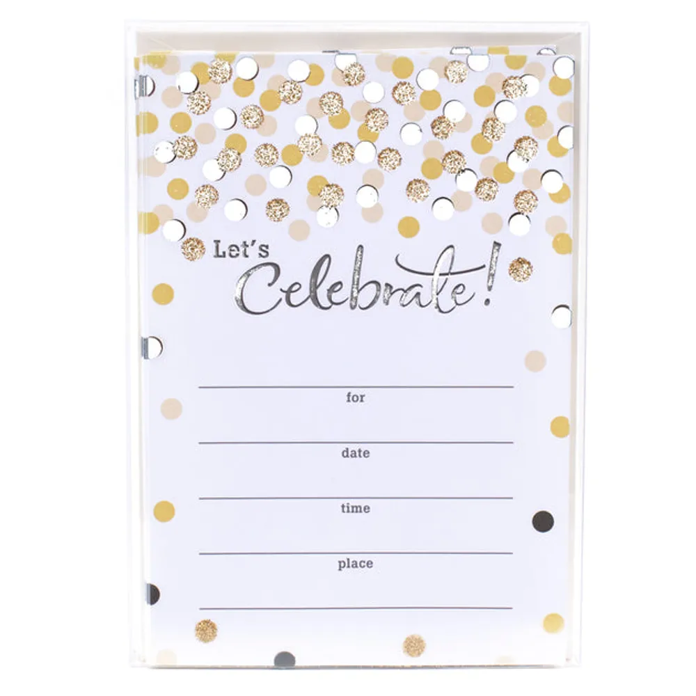 White and Gold Glittering Graduation, Blank Invitations with Envelopes,  20-Pack