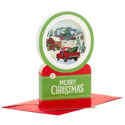 Paper Wonder Musical Pop Up Christmas Card (Red Truck Snow Globe, Plays We Wish You a Merry Christmas)