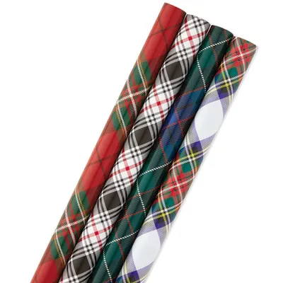 Christmas Wrapping Paper Bundle with Cut Lines on Reverse, Plaid (Pack of 4, 120 sq. ft. ttl)