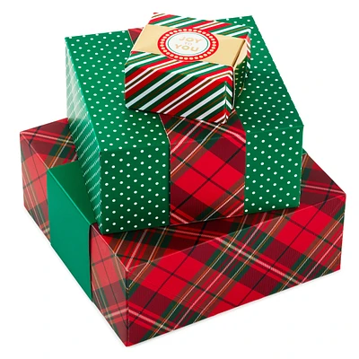 Assorted Size Gift Boxes with Wrap Bands for Christmas (3 Boxes: Red,