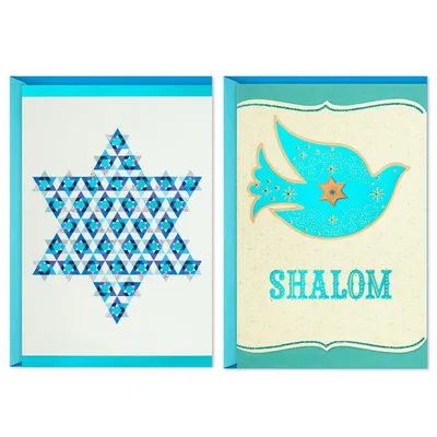 Tree of Life Pack of 2 Hanukkah Cards (Shalom, Star of David)