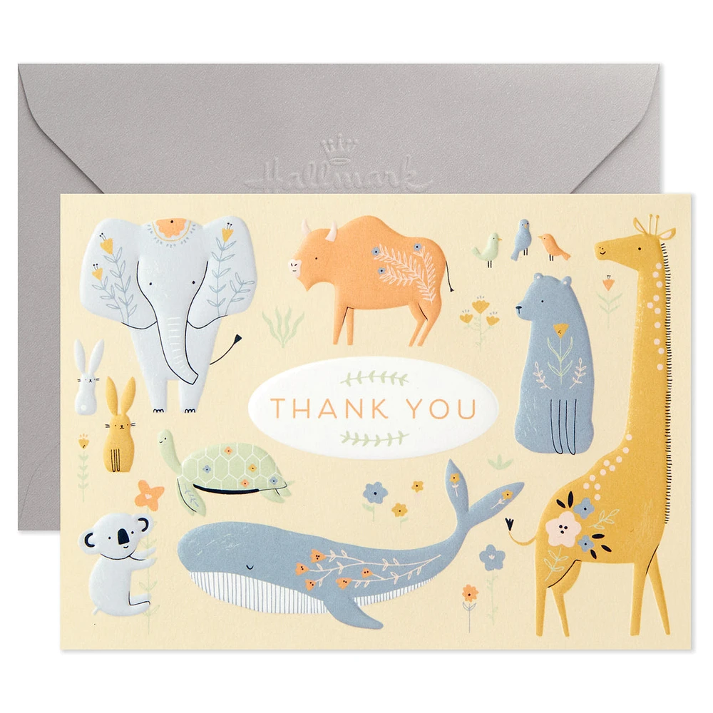 Baby Shower Thank You Cards, Painted Animals (20 Cards with Envelopes