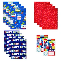 Flat Birthday Wrapping Paper Sheets with Cutlines on Reverse (12 Folde