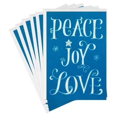 Hallmark Holiday Cards, Peace Joy Love lettering (6 Cards with Envelopes)