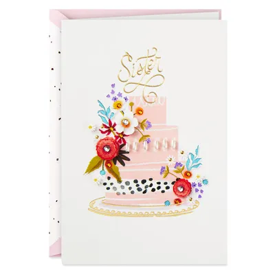 Signature Birthday Card for Sister (Elegant Cake)