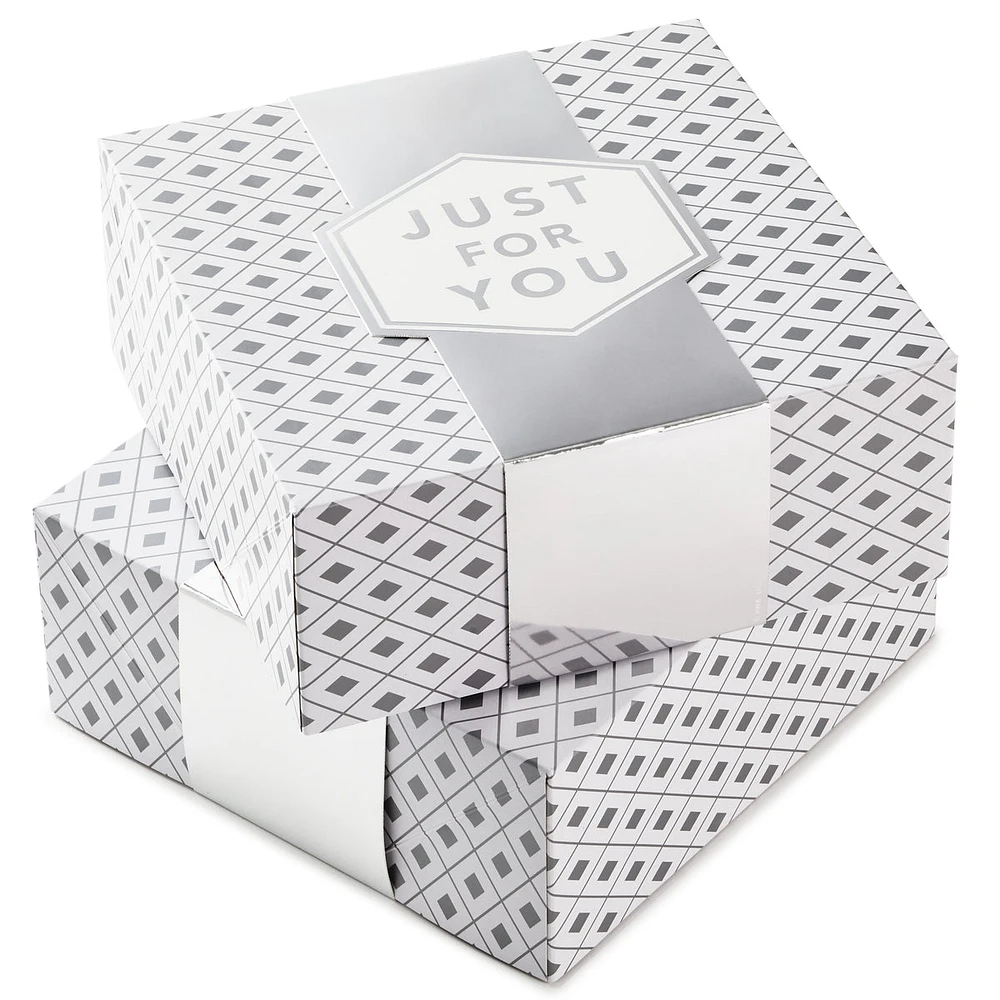 Hallmark 10" Large Gift Boxes with Wrap Bands (2-Pack: Silver and Whit