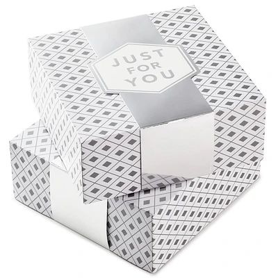 Hallmark 10" Large Gift Boxes with Wrap Bands (2-Pack: Silver and Whit