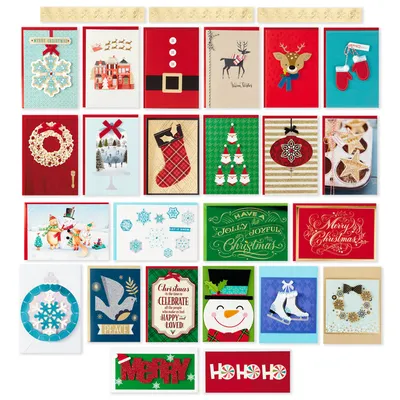 Assorted Handmade Boxed Christmas Cards (Set of 24 Premium Holiday Greeting Cards and Envelopes)
