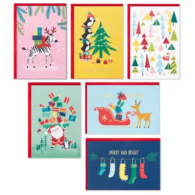 Boxed Christmas Cards Assortment, Colorful Vintage (6 Designs, 24 Cards with Envelopes)