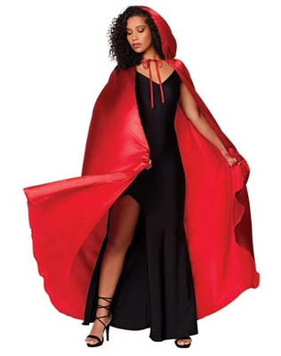 Red Satin Hooded Womens Cape