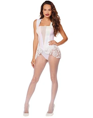 White Faux Leather Lace Plus Size Bodysuit