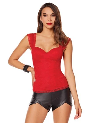Adult Red Lace Cap Sleeve Corset