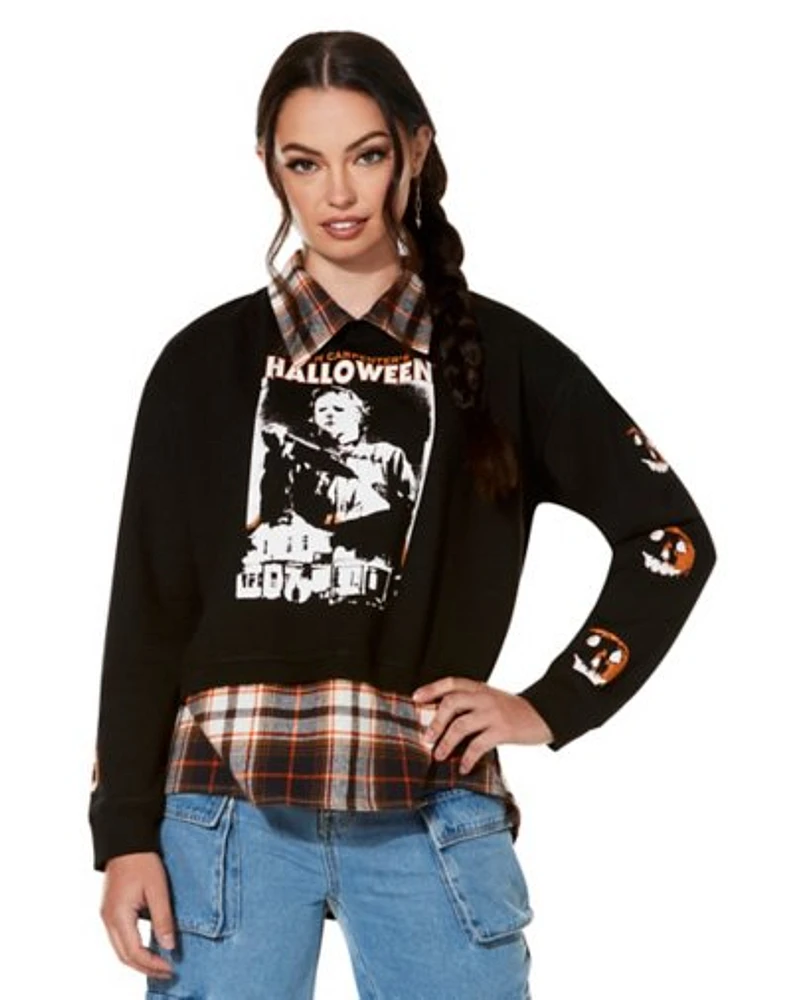 Halloween Plaid Crew Long Sleeve T Shirt