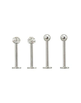 Clear CZ Dimple Labret Lip Rings 4 Pack - 16 Gauge