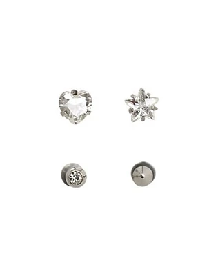 CZ Gem Labret Lip Ring 4 Pack - 16 Gauge