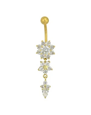 Goldtone CZ Flower Dangle Belly Ring