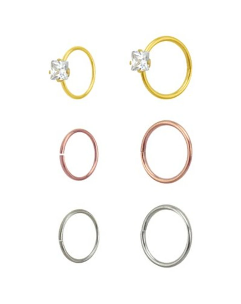 Multi-Pack CZ Hoop Nose Rings 6 Pack - 20 Gauge