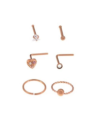 Multi-Pack Rosegold Plated Nose Rings 6 Pack - 20 Gauge