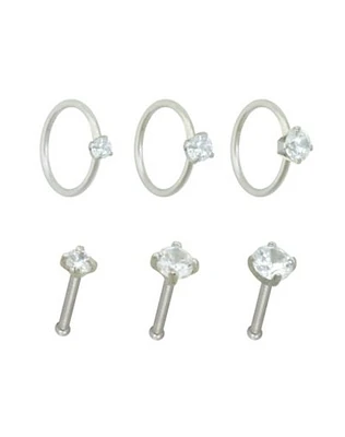 Multi-Pack CZ Bone Nose Rings and Hoop Nose Rings 6 Pack