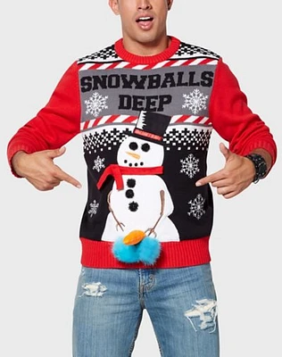 Light-Up Snowballs Deep Ugly Christmas Sweater