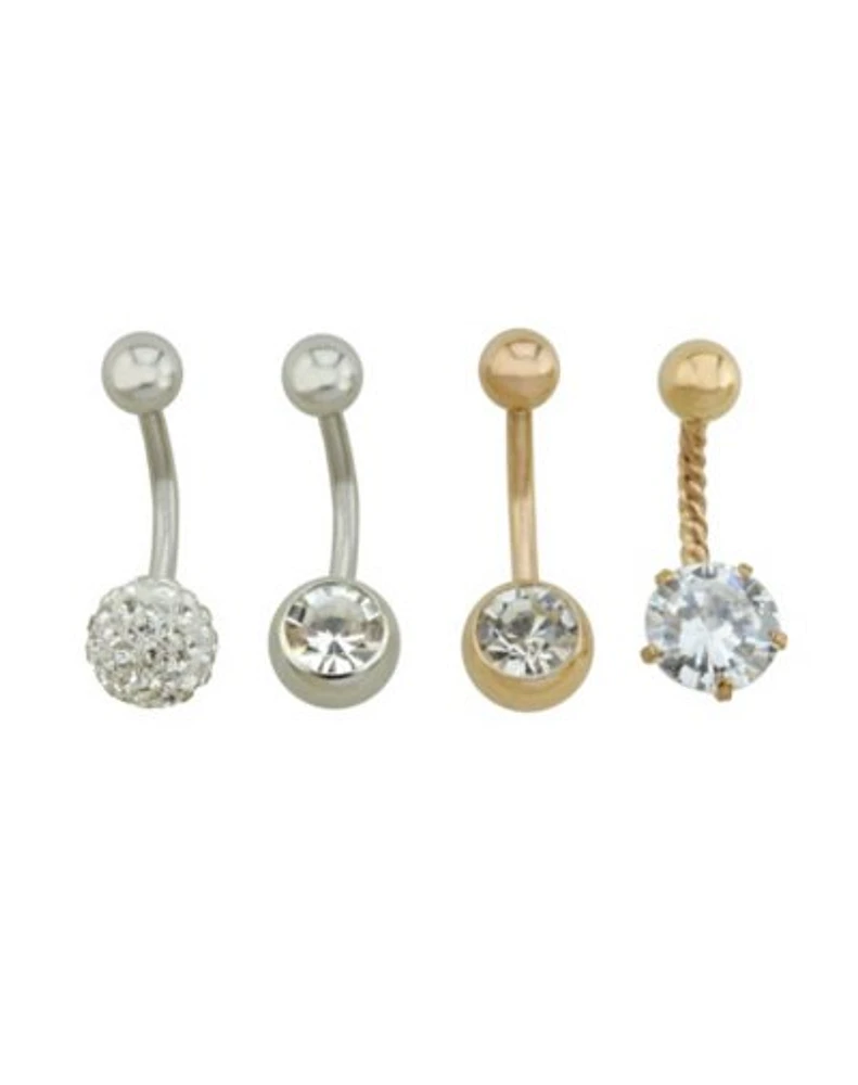 Multi-Pack Rose Goldtone CZ Belly Rings 4 Pack - 14 Gauge