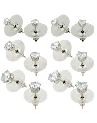 Multi-Pack Round Heart CZ Stud Earrings - 6 Pair