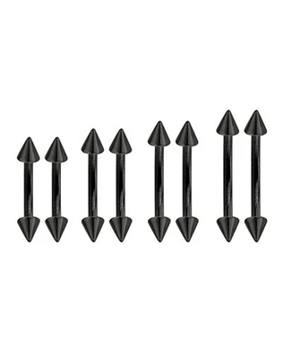 Black Spiked Curved Barbell 8 Pack - 16 Gauge