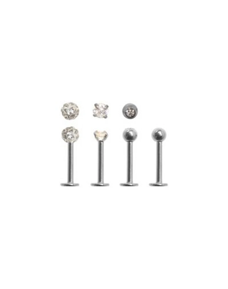 Multi-Pack Paved CZ Labret Lip Rings 4 Pack - 16 Gauge