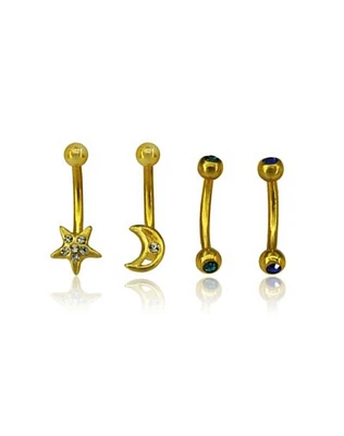 Multi-Pack CZ Star Moon Curved Barbells 4 Pack