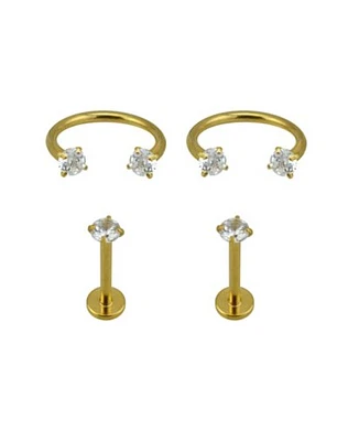 Multi-Pack Goldtone CZ Labret Lip Rings Pack