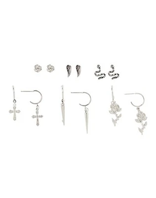 Multi-Pack Silvertone Rose and Snake Earrings - 6 Pair