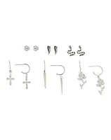 Multi-Pack Silvertone Rose and Snake Earrings - 6 Pair