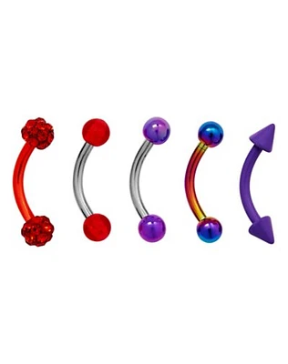 Multi-Pack CZ Colored Curved Barbells 5 Pack - 16 Gauge