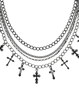 Multi-Ring Cross Choker Necklace