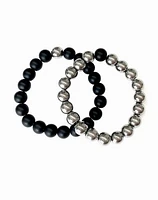 Black and Silver Long Distance Beaded Bracelets - 2 Pack