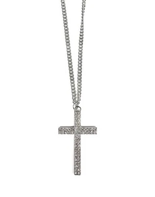 Silvertone Cross Curb Chain Necklace