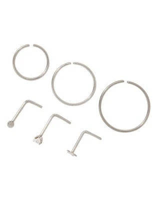 Multi Pack CZ L Bend and Hoop Nose Rings Pack 6 Pack - 20 Gauge