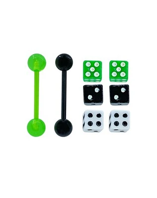 Multi-Pack Black & Green Dice Barbell 2 Pack  14 Gauge