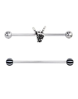 Rock On Skeleton Hand Industrial Barbells 2 Pack - 14 Gauge