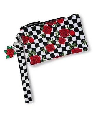 Checkered Rose Wristlet