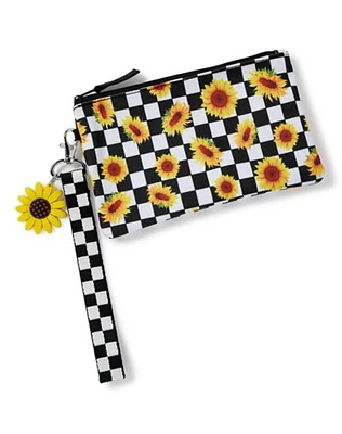 Checkered Sunflower Wristlet