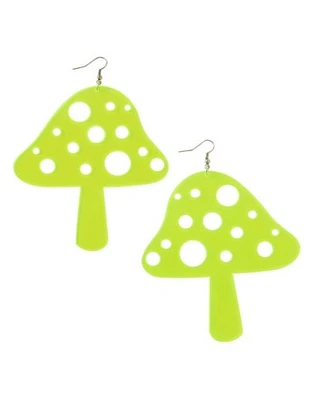 Neon Yellow Mushroom Dangle Earrings